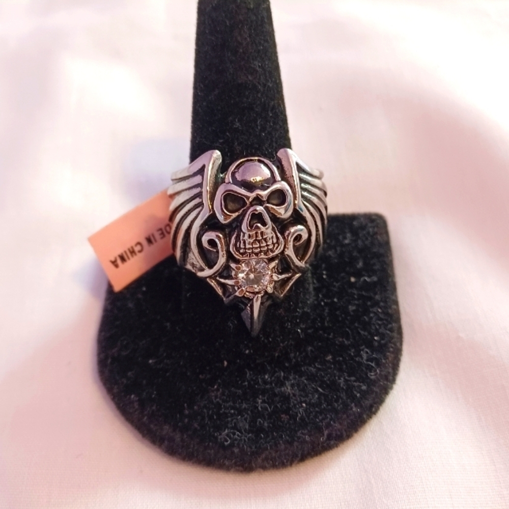 Skull Biker Style Ring Size 12 Austrian Crystal Stainless Steel